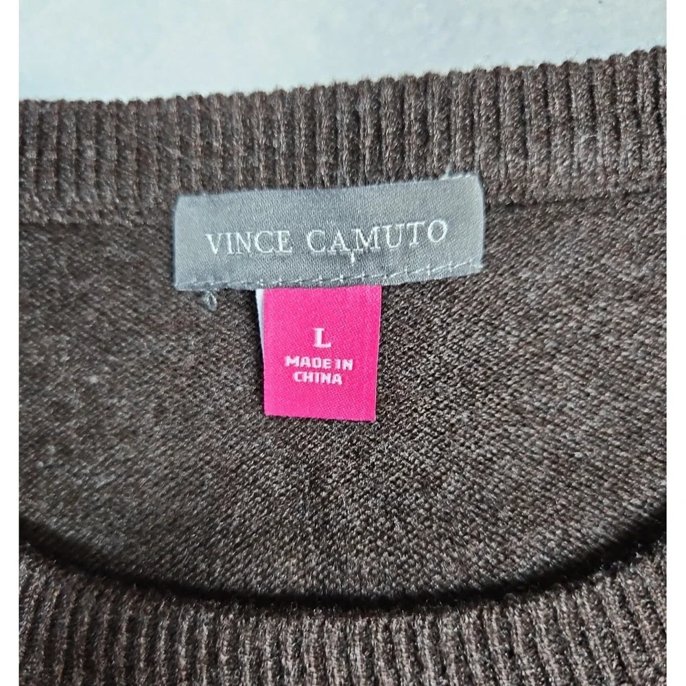 Vince‎ Camuto Womens Brown Sleeveless Sweater Attached Shoulder Tie Large NWT